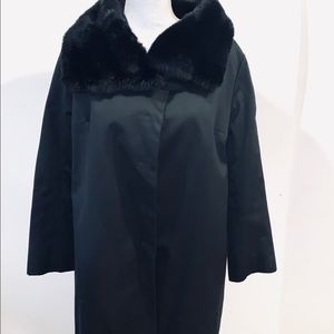 JOESEPH Black coat with rabbit fur collar.